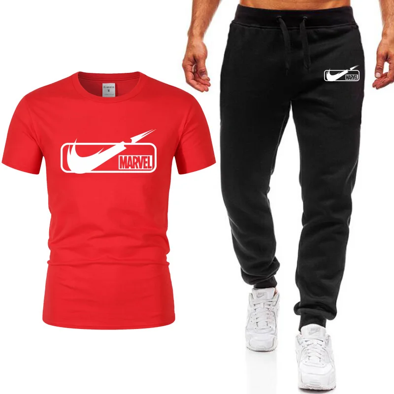 

2019 Summer New Men's T-shirt Tracksuit Casual Suits gym Clothing Man Sets Tops+Pants Male sweatshirt Men Brand T Shirt Set