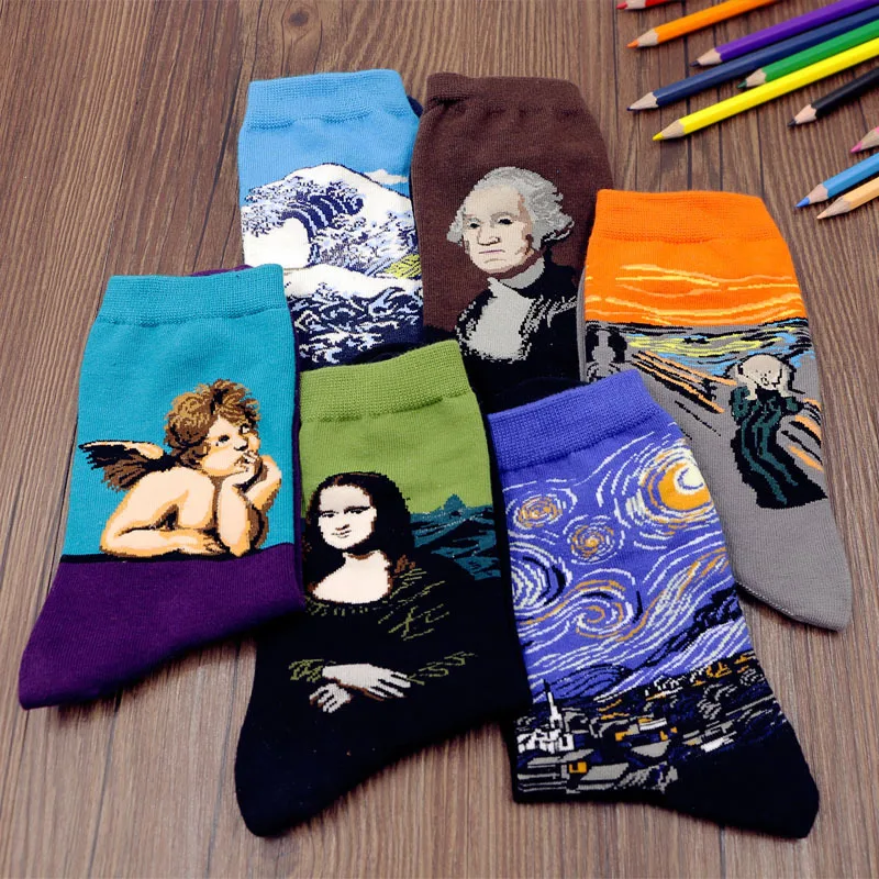 

2018 NEW 3D Retro Painting Art Socks Xmas Unisex Women Men Funny Novelty Starry Night Vintage Christmas Socks HOT Sales