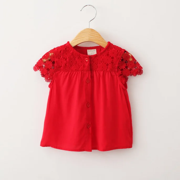 2016 summer new style lace short sleeved shirt Children girls fashion cute kids shirts pretty