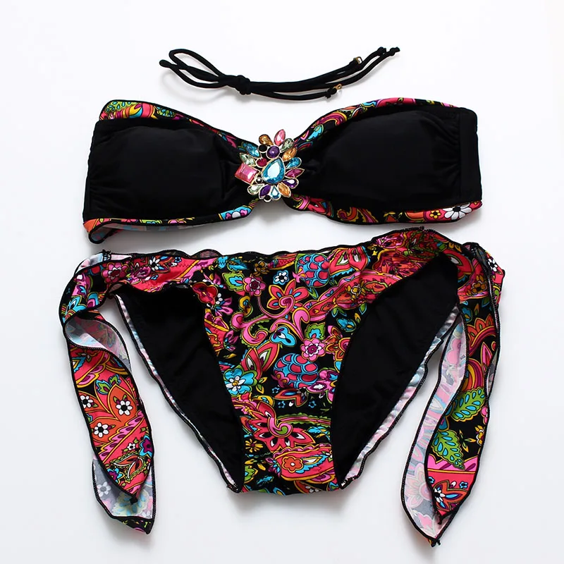 COSPOT для женщин из двух частей купальник стринги комплект бикини плавание одежда Push Up бразильский женский купальник - Цвет: FB013 black