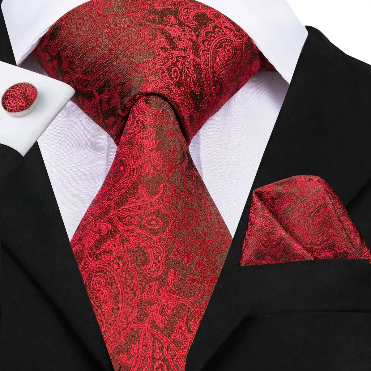 C-306, Hi-Tie, ярко-красный мужской галстук, набор, цветочный жаккард, тканые шелковые галстуки для мужчин, бизнес, свадьба, вечеринка, 8,5 см, классические галстуки - Цвет: C-3052-S