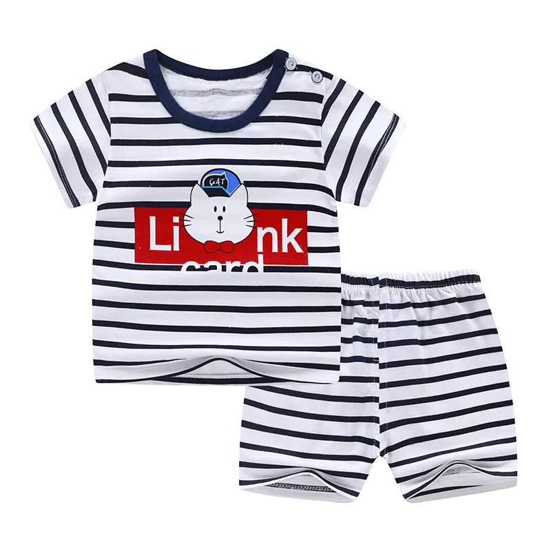 

Summer Baby Clothes Set Boys Short Sleeve Striped Cartoon Print Tops T-shirt Shorts Toddler Casual Outfits Sets for 0-3T