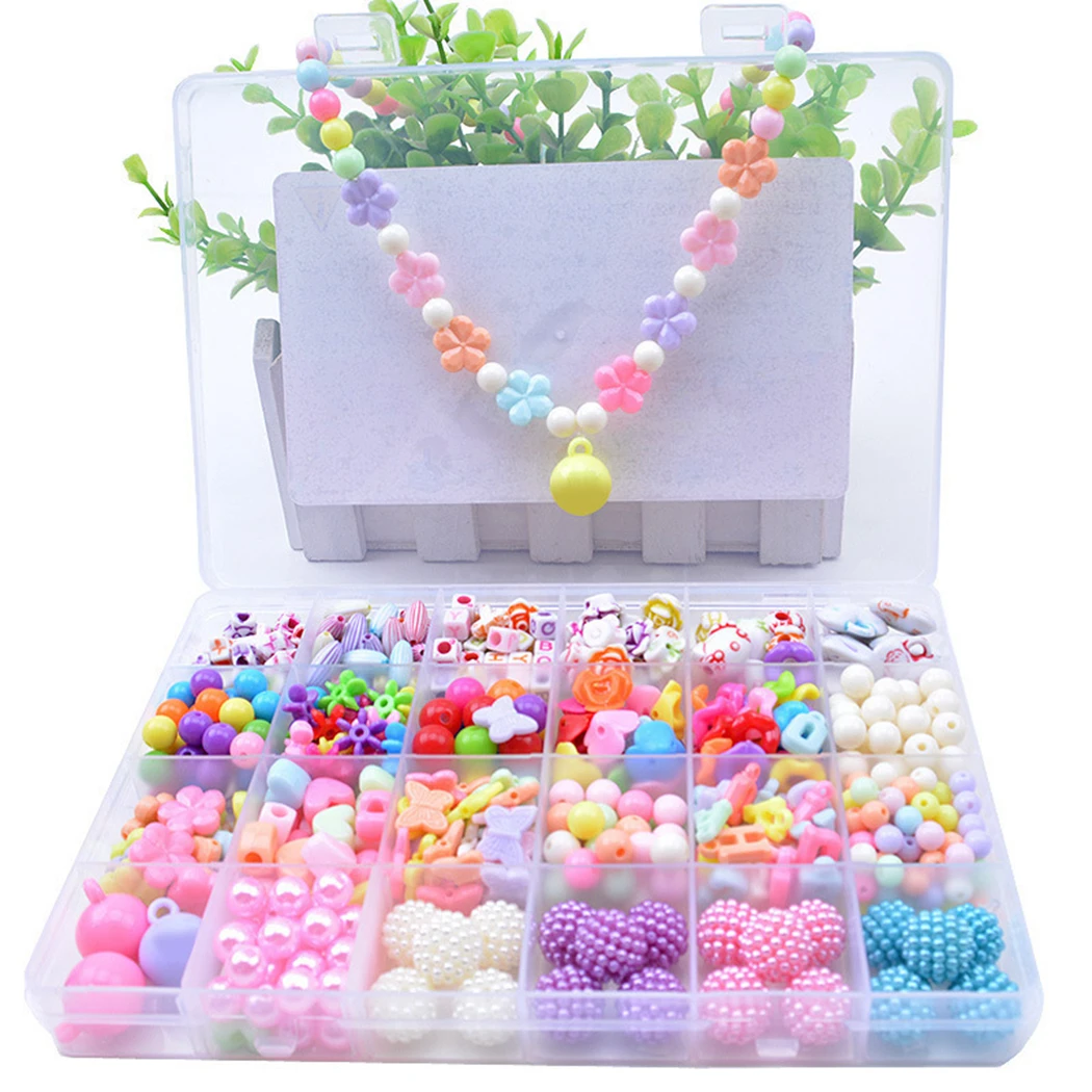 Children DIY Bead Set Assorted Acrylic Bead Kit Jewelry Necklace 