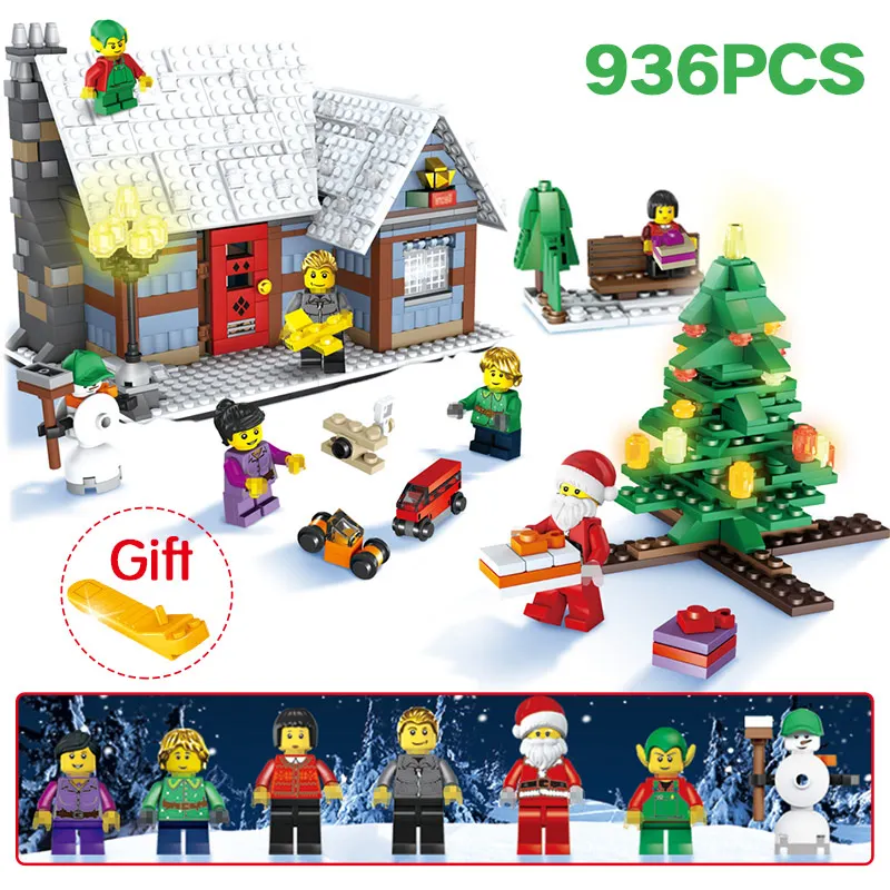 

Hut With Christmas Tree Building Blocks Compatible LegoINGLY Christmas Snowman Winter Village Cottage Brick Toy Gift 936pcs
