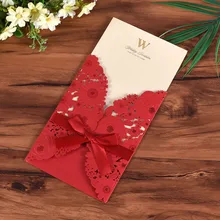 Red Laser Cut Wedding Cards Blank sheet Wedding invitations Card Elegant Wedding Invitation Event Party Wedding Decoration 20pcs 1pcs sample wedding invitations laser cutting invitation card for wedding blank inner sheet hollow birthday invitation
