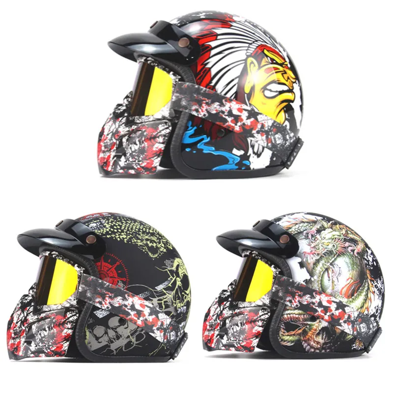 

Harley Helmets vintage Open Face motorcycle helmet Motorcross Casco Capacete Retro motorcycle Helmet Pirate/Indian/Dragon Print