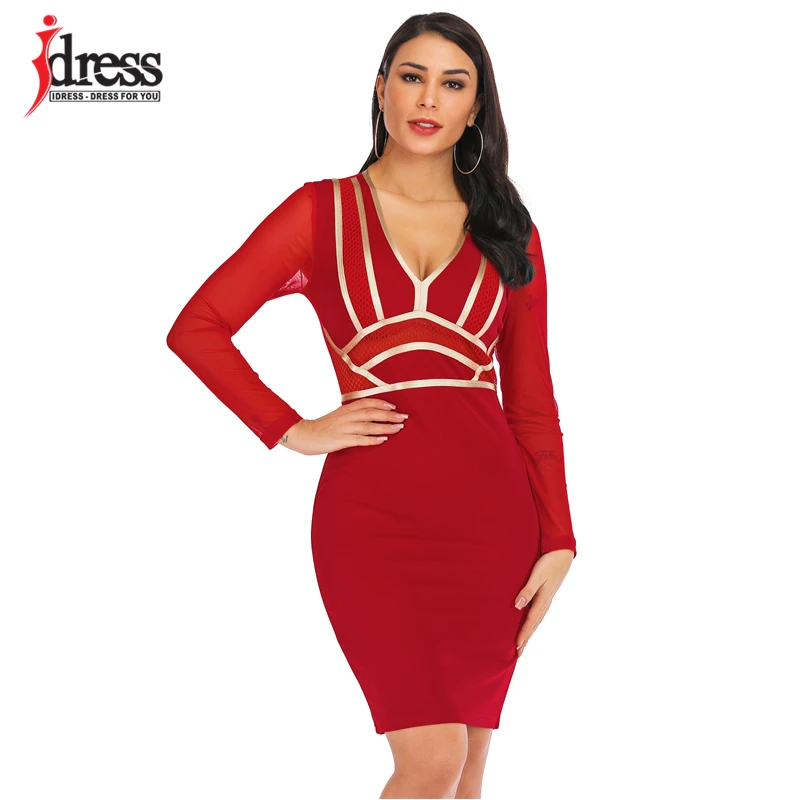 Весеннее женское платье IDress 2019 Сетчатое элегантное средней длины в золотую