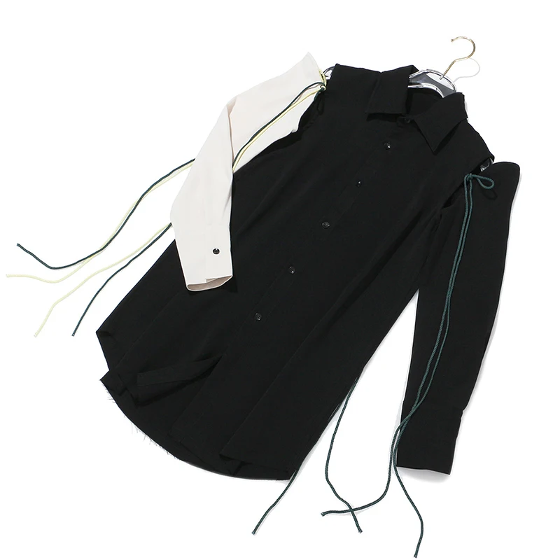 [EAM] Женская облегающая блуза с вырезом, новая свободная рубашка с отворотом и длинным рукавом, модная весенняя Осенняя рубашка JZ249