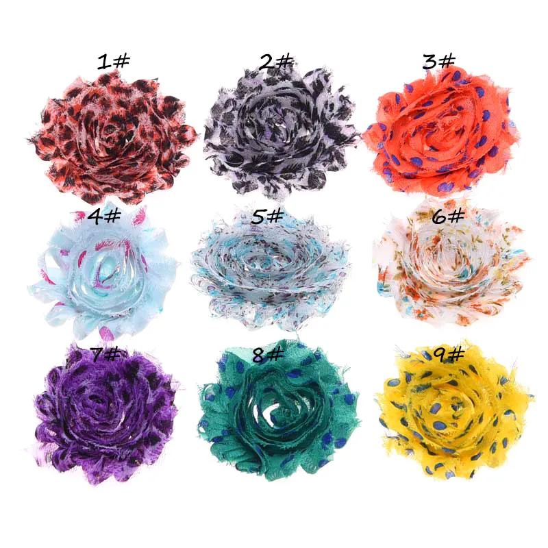 

9PCS Shabby Chiffon Chic Flowers Zebra Print Flower Without Hair clips Flowers for Hair Accessories Vintage Fabric Flowers