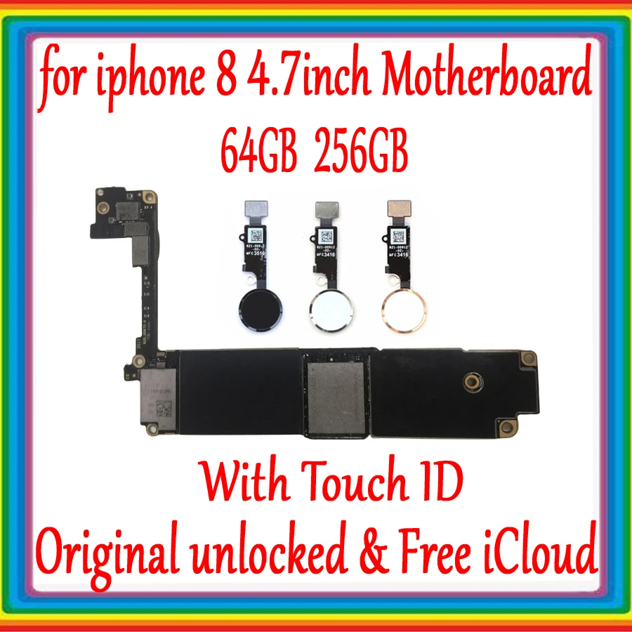 

With free iCloud for iphone 8 4.7 inch Motherboard With Touch ID/Without Touch ID ,Original Unlocked for iphone 8 Mainboard