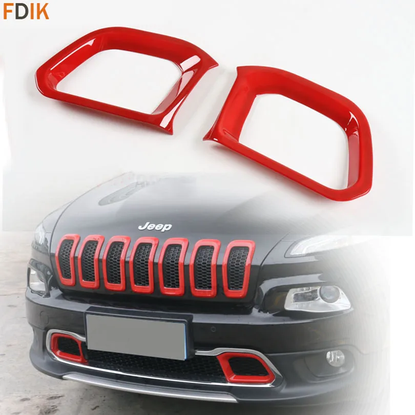 

2pcs Sport Red Front Lower Bumper Insect Screening Mesh Grille Vent Hole frame Cover Trim for Jeep Cherokee 2014 2015 2016