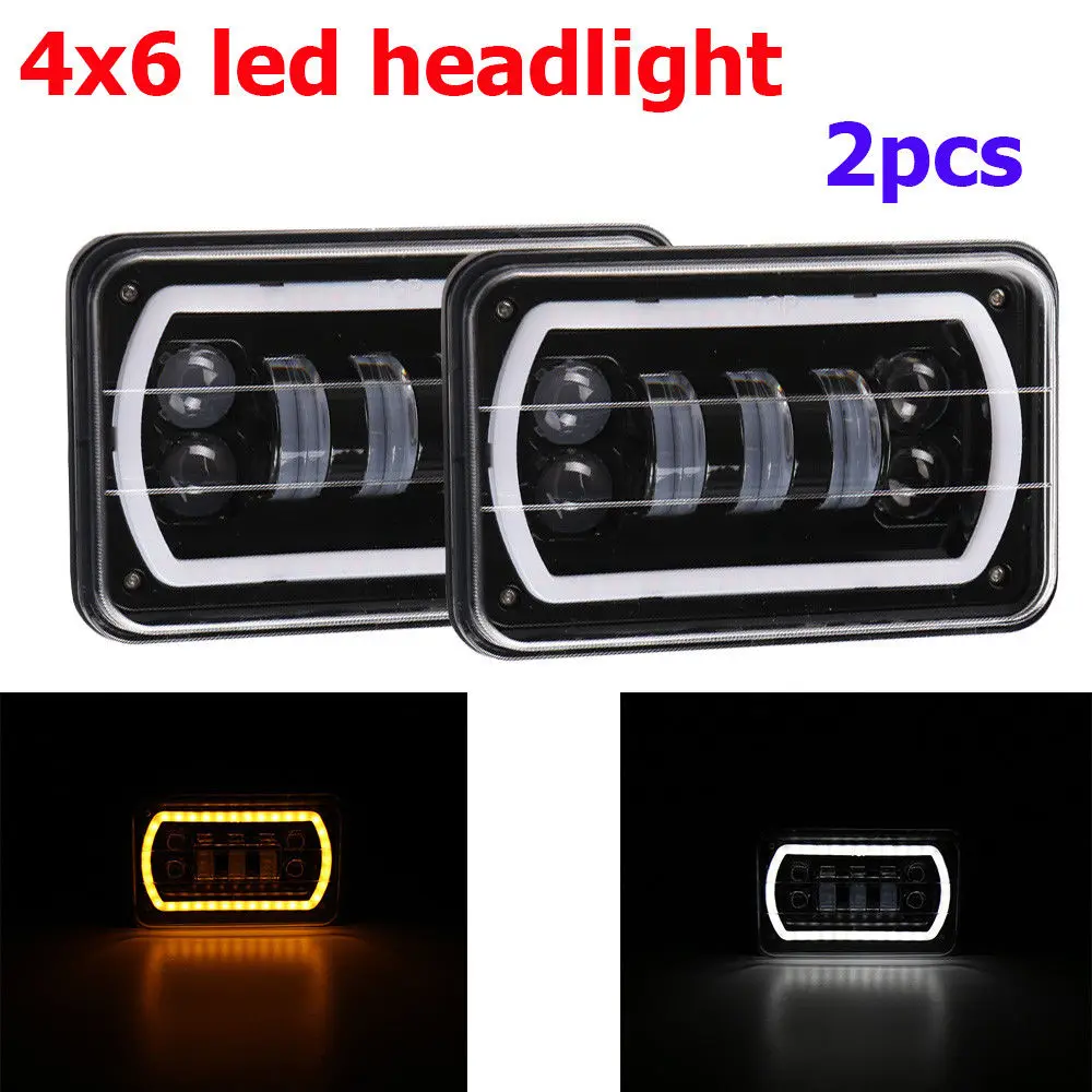

2pcs 4 x 6" 30W LED Headlights w/ DRL Turn Signal Light Function for Trucks Jeep