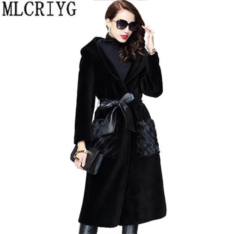 

MLCRIYG Sheep Shearing Coat Women Luxury Real Mink Fur Coat Female Parka 2019 Winter Hoody Long Overcoat casaco feminino LX331
