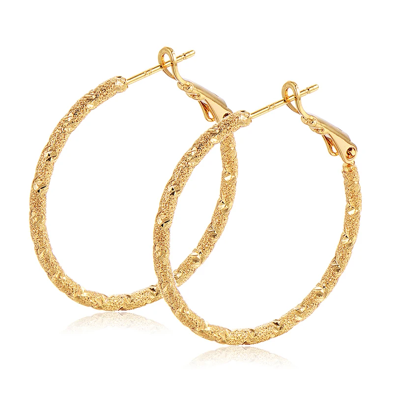 Gold Filled Carved Frosted Big Huggies Hoop Earrings for Womens