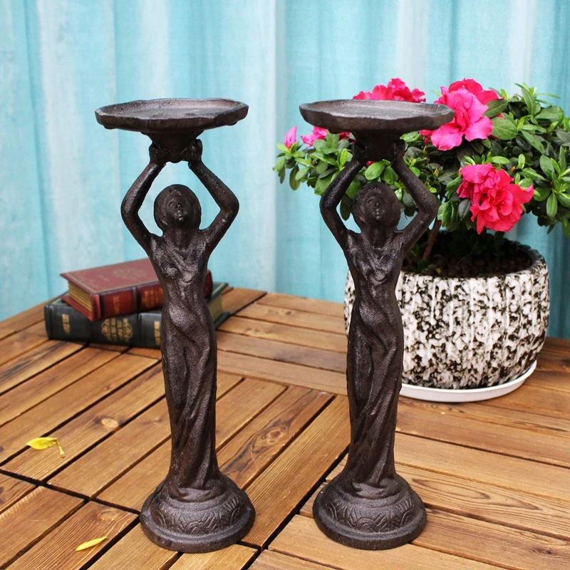 2 Vintage Pillar Stick Holder Cast Iron Brown Angel Wings Metal Church Candle Holders Stand Ornate Home Decoration Table Antique 2 Vintage Pillar Stick Holder Cast Iron Brown Angel Wings Metal Church Candle Holders Stand Ornate Home Decoration Table Antique