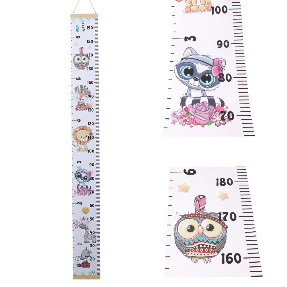 Cartoon Baby Kids Growth Chart Record Wood Frame Fabric Height Measurement Ruler for Boys& Girls Child's Room Wall Decoration