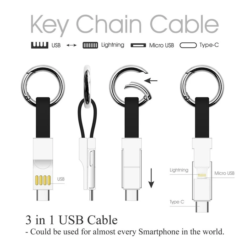 Oppselve 3 в 1 USB кабель Micro usb type C кабель для iPhone XS XR X samsung HUAWEI 2A мини брелок зарядное устройство кабель для зарядки шнур