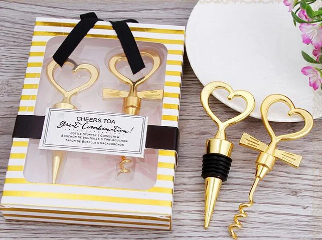 

20set/lot Cheers To A Great Combination Gold Wine Set Bottle Opener Cork Screw and Stopper Wedding Souvenirs 1set=2piece