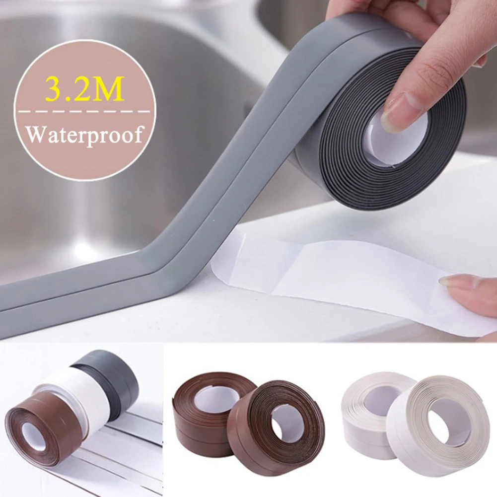

Self Adhesive Kitchen Ceramic Sticker Waterproof Anti-moisture PVC Sticker Bathroom Wall Corner Line Sink Stickers 2.2*320cm