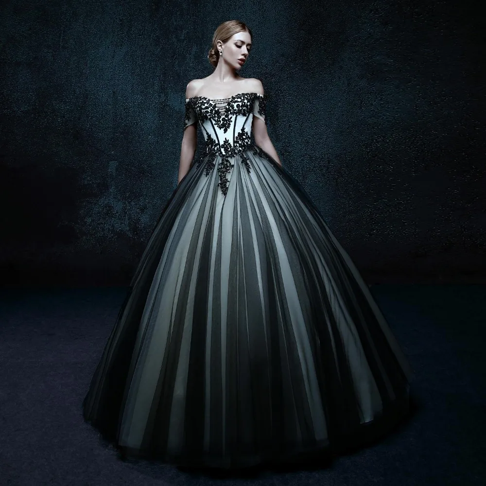 Wedding Gothic Wedding Dress online get cheap gothic wedding dresses aliexpress com alibaba 2016 women black bride floor length lace ball gowns off the shoulder appliques