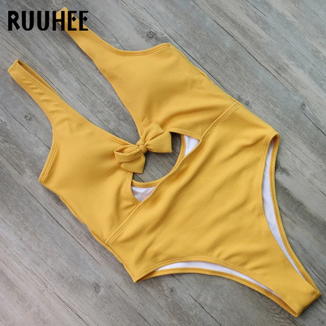 Cheap RUUHEE Solid Swimwear Women One Piece Swimsuit 2018 Bathing Suit High Cut Bodysuit Beachwear Swimming Suit For Women Monokini 