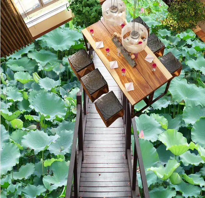 

3d flooring tiles photo murals waterproof wallpaper Custom 3d flooring Hetang wooden bridge self-adhesive floor wallpaper