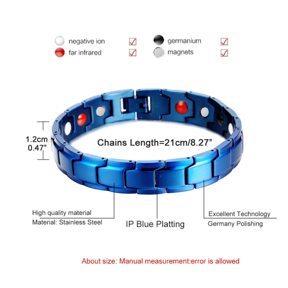 Здоровье энергии магнитный ион браслет с германием для женщин мужчин звено цепи браслет из нержавеющей стали здоровье талисманы ювелирные изделия