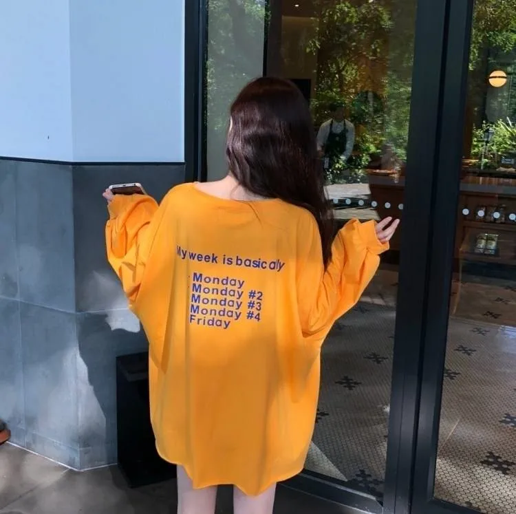T-shirts Women Spring Korean Style Loose Harajuku All-match Womens Print O-Neck Full Sleeve Female Leisure Trendy Comfortable
