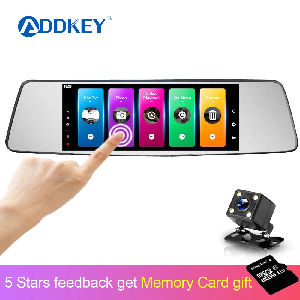 ADDKEY 7 дюймов dash cam зеркало автомобиля dvr двойной era две камеры dashcam full hd dashcamera в