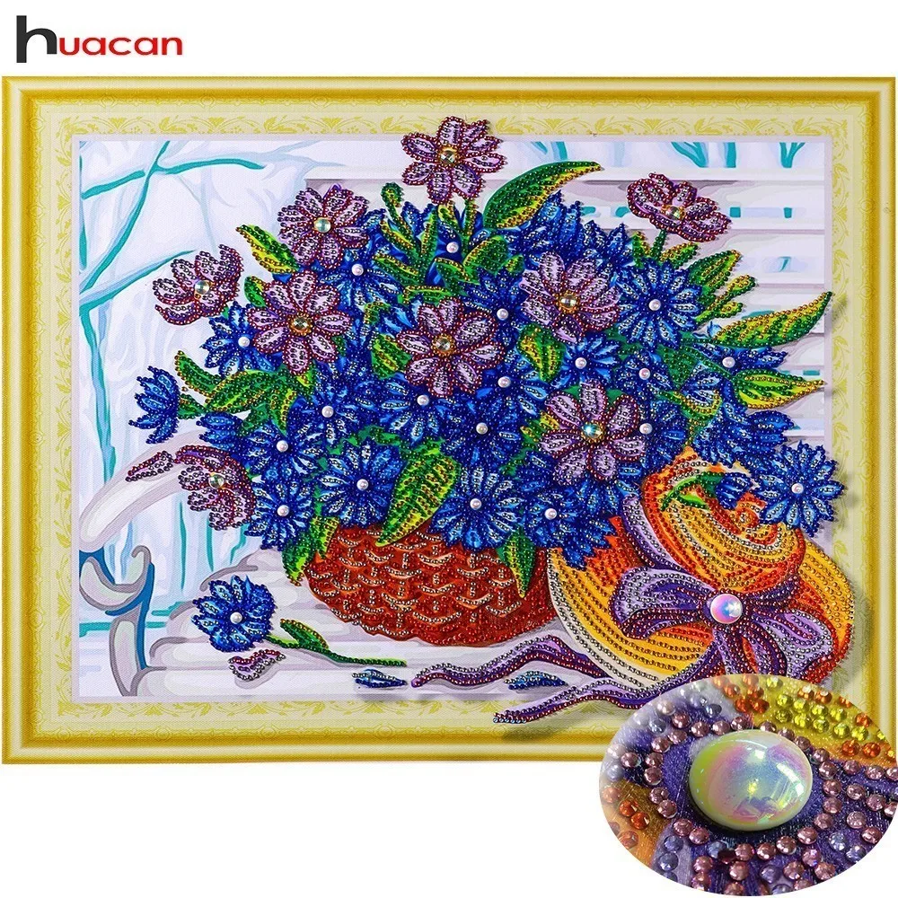 

huacan Diamond Painting Flowers Special Shape Round Drill DIY Diamond Embroidery Diamond Mosaic Set Handicraft 40x50cm