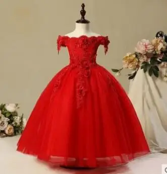 Платья без Бретелек для первого причастия для девочек Vestido daminha Casamento бальное платье розовое платье из органзы с цветочным узором для девочек - Цвет: Красный