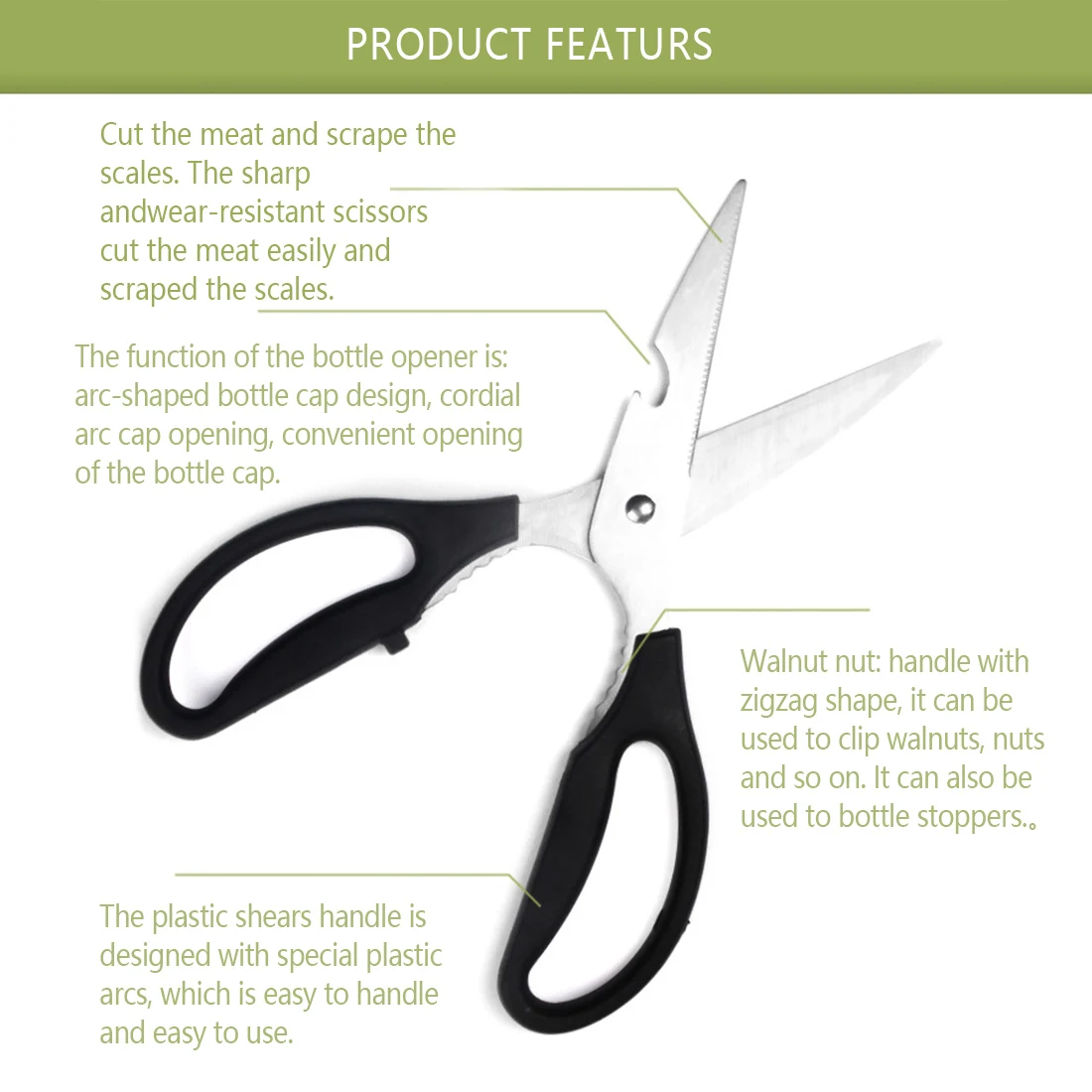 

Stainless Steel Scissors Chicken Bone Clips Walnut Detachment Bottle Shaved Scales Home Kitchen Scissors