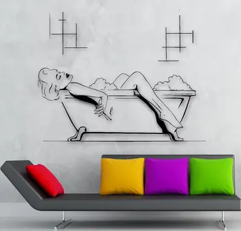 

2016 new Bathroom Decor Vinyl Decal Hot Sexy Girl Smoking Relax Wall Stickers free shipping