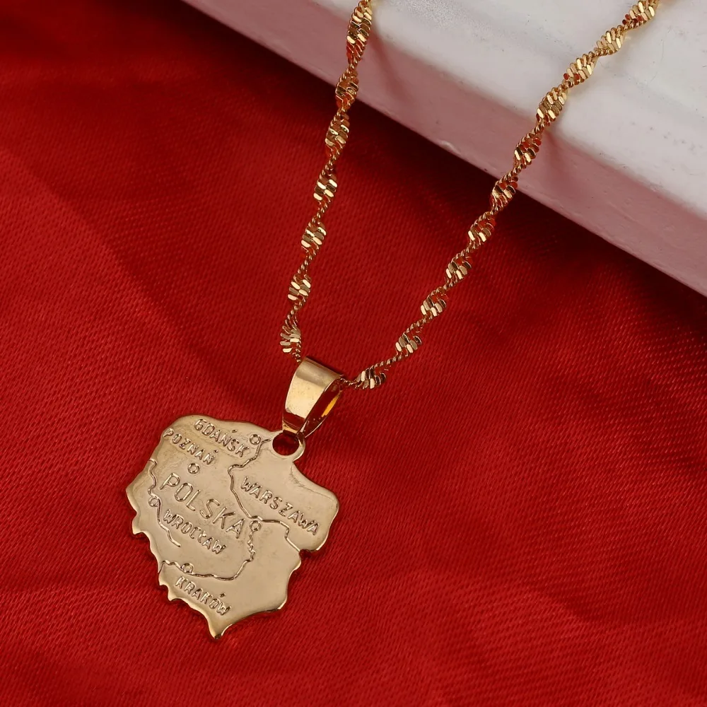 

Polska Map Pendants Necklace For Women Gold Color Jewelry Map Of Poland Chain