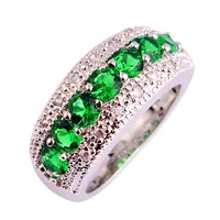 lingmei Generous Fashion Lady Emerald Quartz  Silver Ring Jewelry For Women Size 6 7 8 9 10 11 12 Free Shipping Wholesale