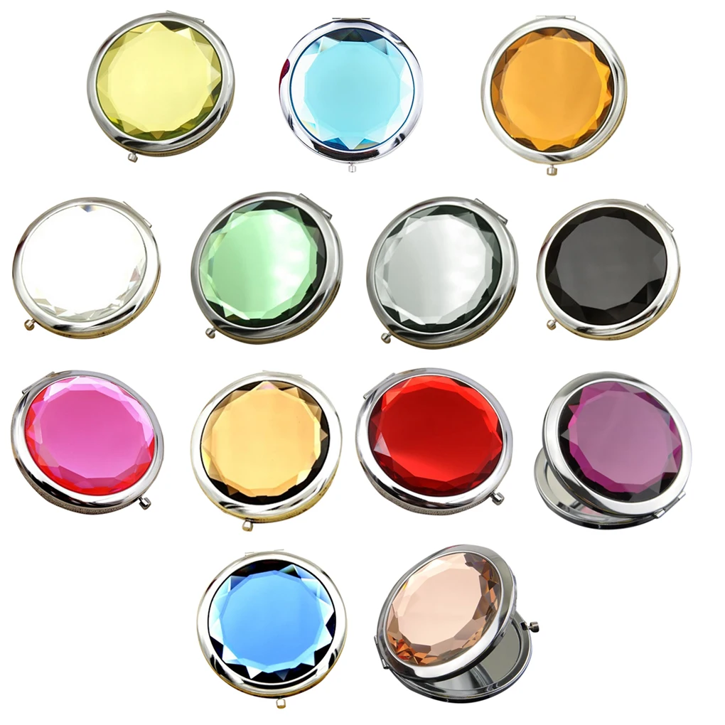 

2018 New Women Girls Crystal Mini Beauty Pocket Mirror Makeup Portable Compact Round Folding Mirror