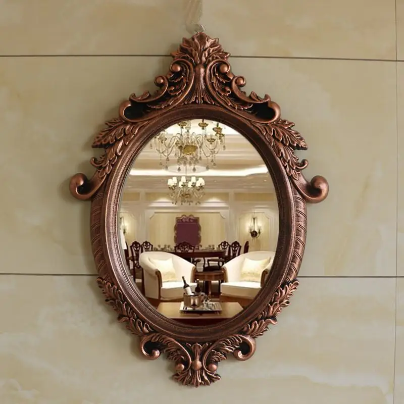 Европейское зеркало для ванной, Настенное подвесное украшение для дома, туалетный столик, зеркало для макияжа, ретро декоративное зеркало - Цвет: 64X46CM