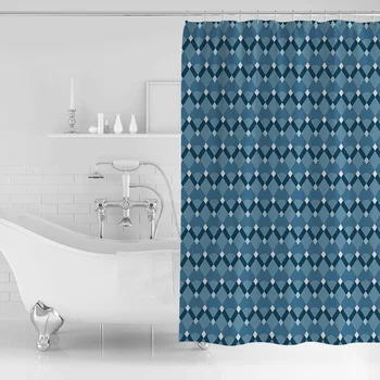 

Nordic Style Blue Diamond Geometry Pattern Shower Curtain Decorative Fabric Shower Curtain Bath Products Bathroom Decor