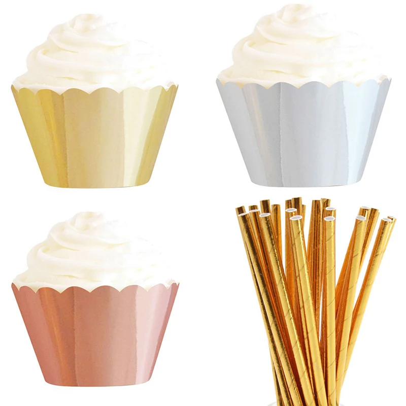 

New Rose Golden Happy Birthday Cake Topper Cupcake Toppers Baby Shower Cake Birthday Party Straw Wedding Decoration Supplies