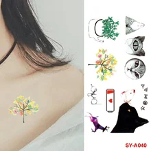 

Waterproof Temporary Tattoo Sticker Colorful Tree CartoonAnimal Deer Lucky Cat Fish Fake Tattoo Body Finger Art Men Women Tattoo