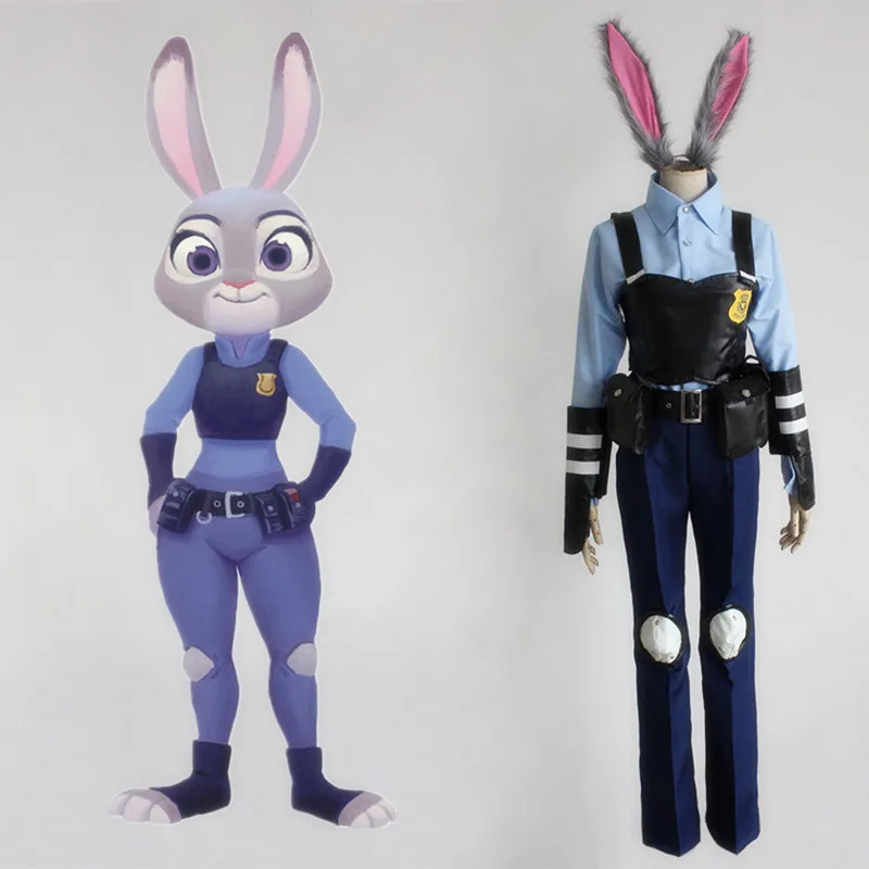 

Hot Sales American Rabbit Zootopia Officer Judy Hopps Personify Movie Cosplay Costume With Ear Tail And Cover