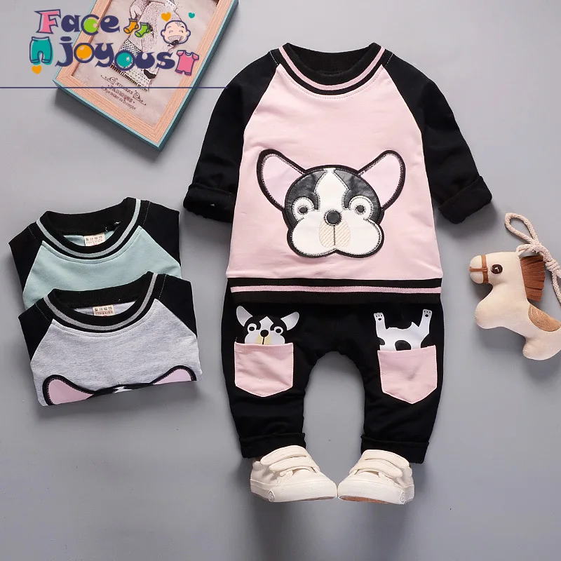 

Children's Suit Baby Boy Clothes Set Cotton Long Sleeve Bulldog Pattern Sets For Newborn Baby Girls Outfits Kids Tracksuits