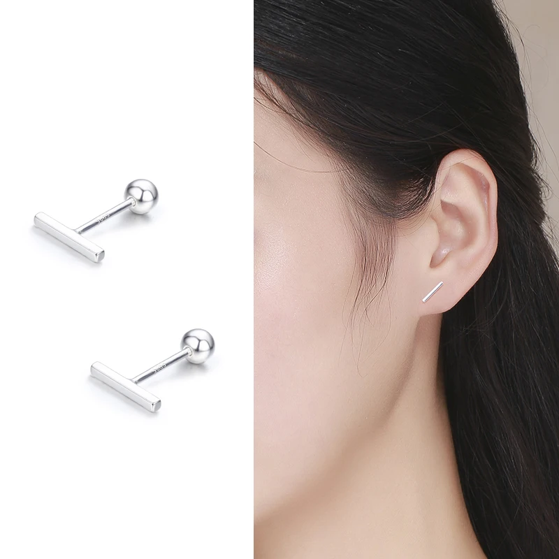 Симпатичные крошечные 925 стерлингового серебра небольшой бар Гео закручивающаяся задняя часть серьги гвоздики для женщин девочек детские ювелирные изделия Orecchini Aros Aretes Kolczyki