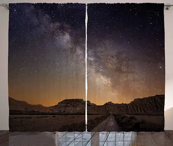 

Night Curtains Milky Way Over Desert of Bardenas Spain Ethereal View Hills Arid Country Living Room Bedroom Window Decor