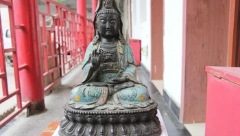 

Tibet Old monastery Bronze Copper Cloisonne Avalokiteshvara Bodhisattva Kwan-Yin