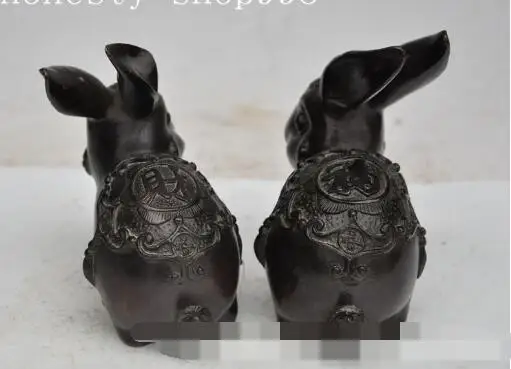 

S1061 chinese fengshui bronze wealth zodiac Cute Rabbit Bunny auspicious statue pair