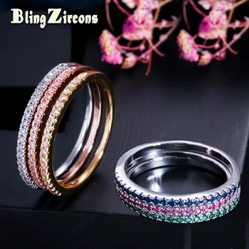 

BeaQueen Fashion Multicolor Cubic Zirconia Pave Setting Rose Gold Color Simple Circle Round Ring Sets for Women Jewelry R001
