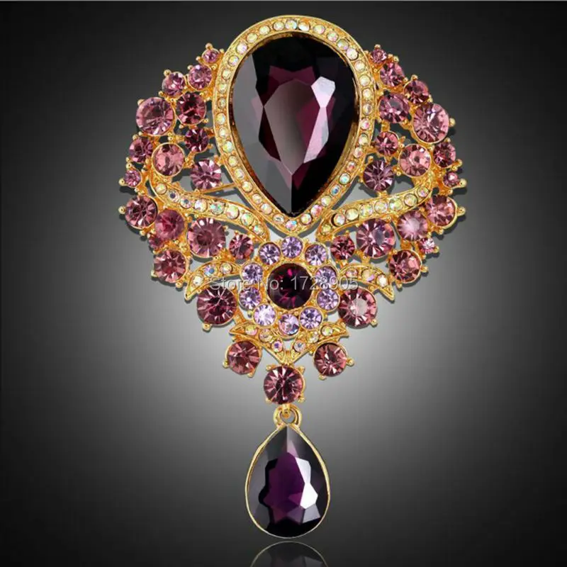 

Fashion Large Size Rhinestone Wedding Bridal Brooch Luxury Burgundy Crystal Lily Flower Brooch Pin Birthday Gift