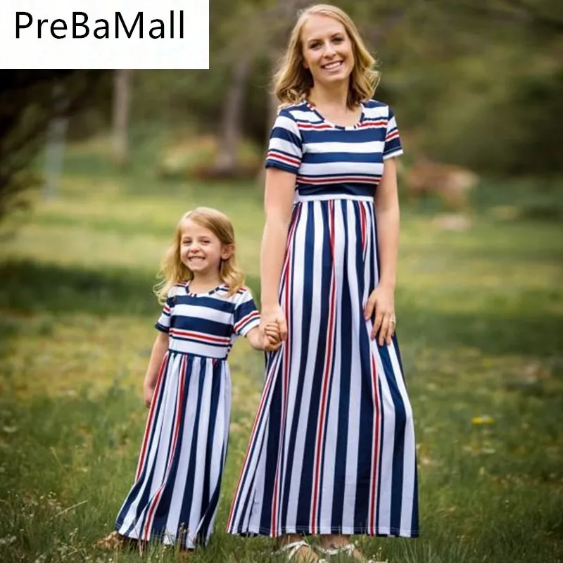 

2019 Fashion Mother Daughter Dresses Family Matching Clothes Casual Summer Chic Striped Dress Elegant Playa Vestidos C61