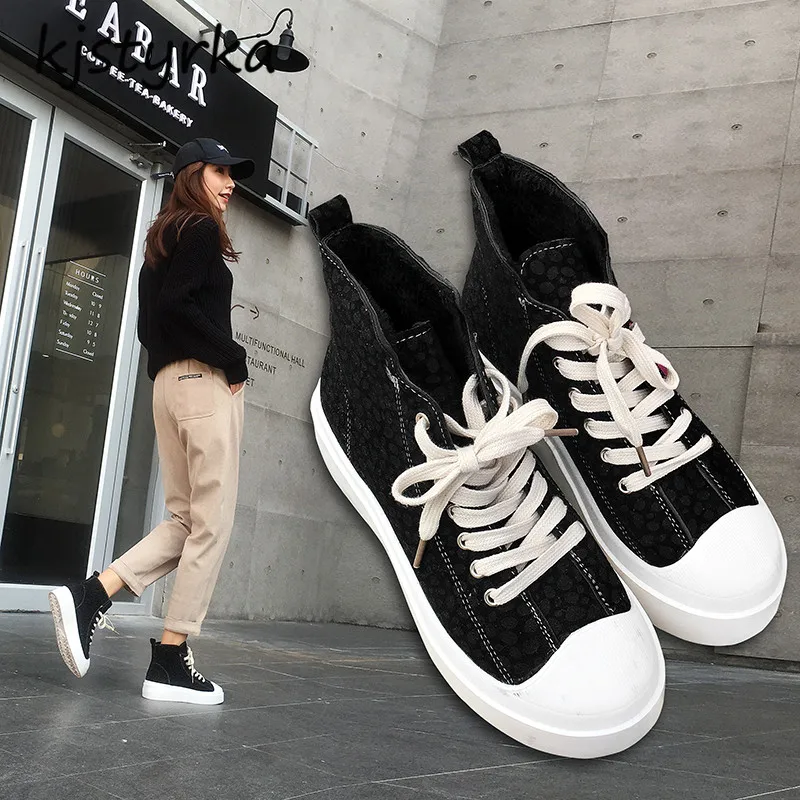 

kjstyrka new leopard high top 2018 fashion plush winter simple comfortable Woman Sneaker female Non Slip Damping tenis feminino